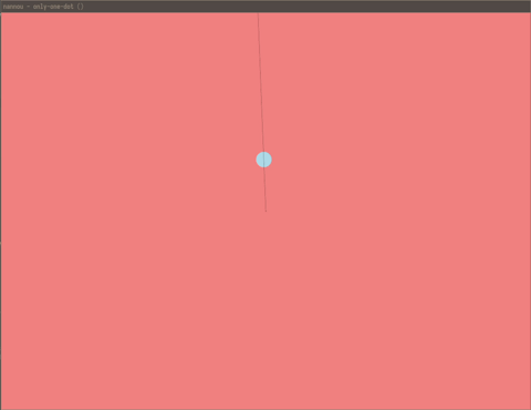 My creative code submission in action. It's a kind of salmon-ish background with white dots appearing at regular intervals where a thin black line intersects with an invisible path of a square